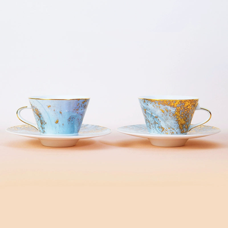 夢幻星空咖啡杯碟套裝（2 件），咖啡/卡布奇諾杯，容量 5.41 液盎司（160 毫升）