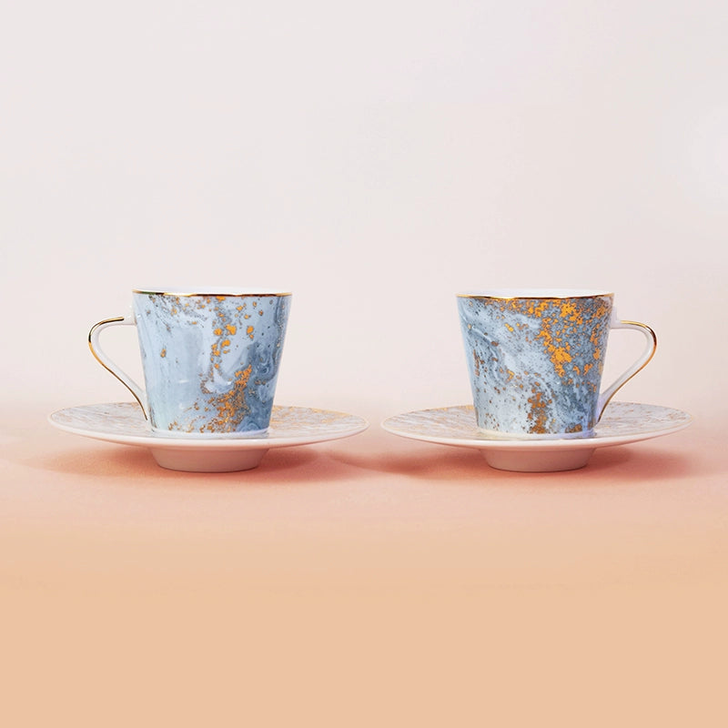 夢幻星空咖啡杯碟套裝（2 件），咖啡/卡布奇諾杯，容量 5.41 液盎司（160 毫升）