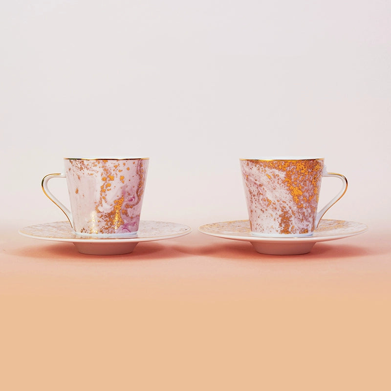 夢幻星空咖啡杯碟套裝（2 件），咖啡/卡布奇諾杯，容量 5.41 液盎司（160 毫升）