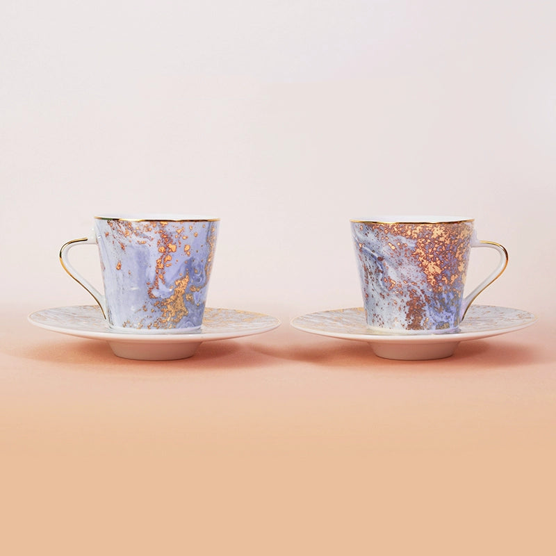 夢幻星空咖啡杯碟套裝（2 件），咖啡/卡布奇諾杯，容量 5.41 液盎司（160 毫升）