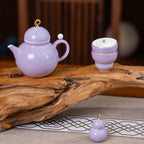 吉祥葫蘆茶具套裝（兩人份）：茶壺、茶杯、擺飾和杯墊