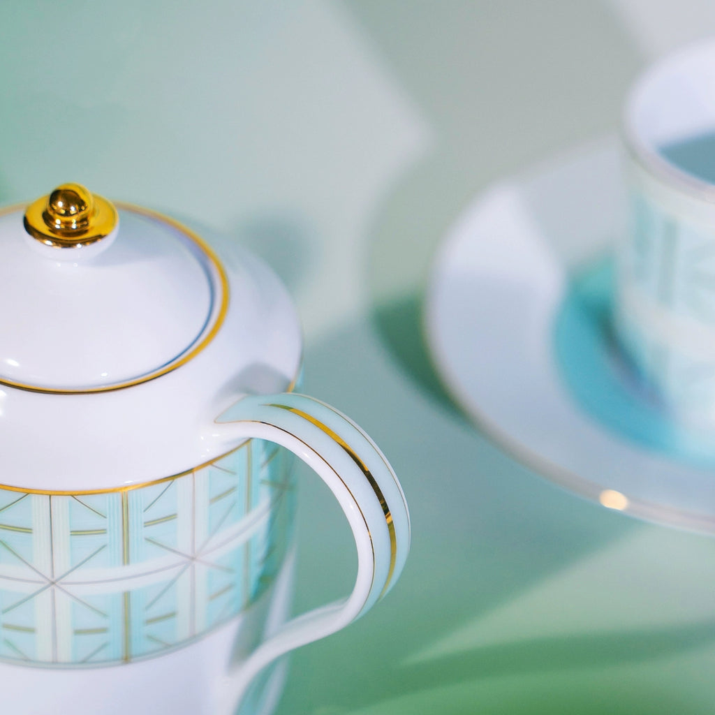 竹製輕語咖啡壺和咖啡杯碟套裝（2個）