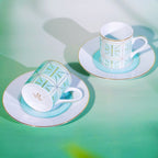 竹製輕語咖啡壺和咖啡杯碟套裝（2個）