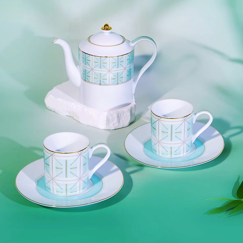 竹製輕語咖啡壺和咖啡杯碟套裝（2個）