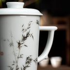 Noble Bamboo Qingbai Porcelain Mug with Lid, 8.79 fl.oz. 260mL