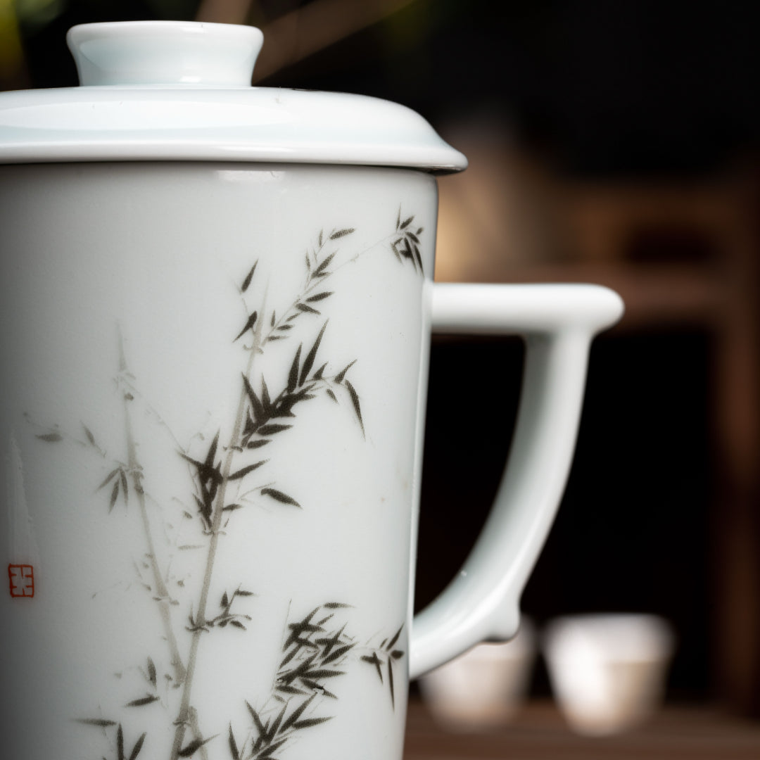 Noble Bamboo Qingbai Porcelain Mug with Lid, 8.79 fl.oz. 260mL