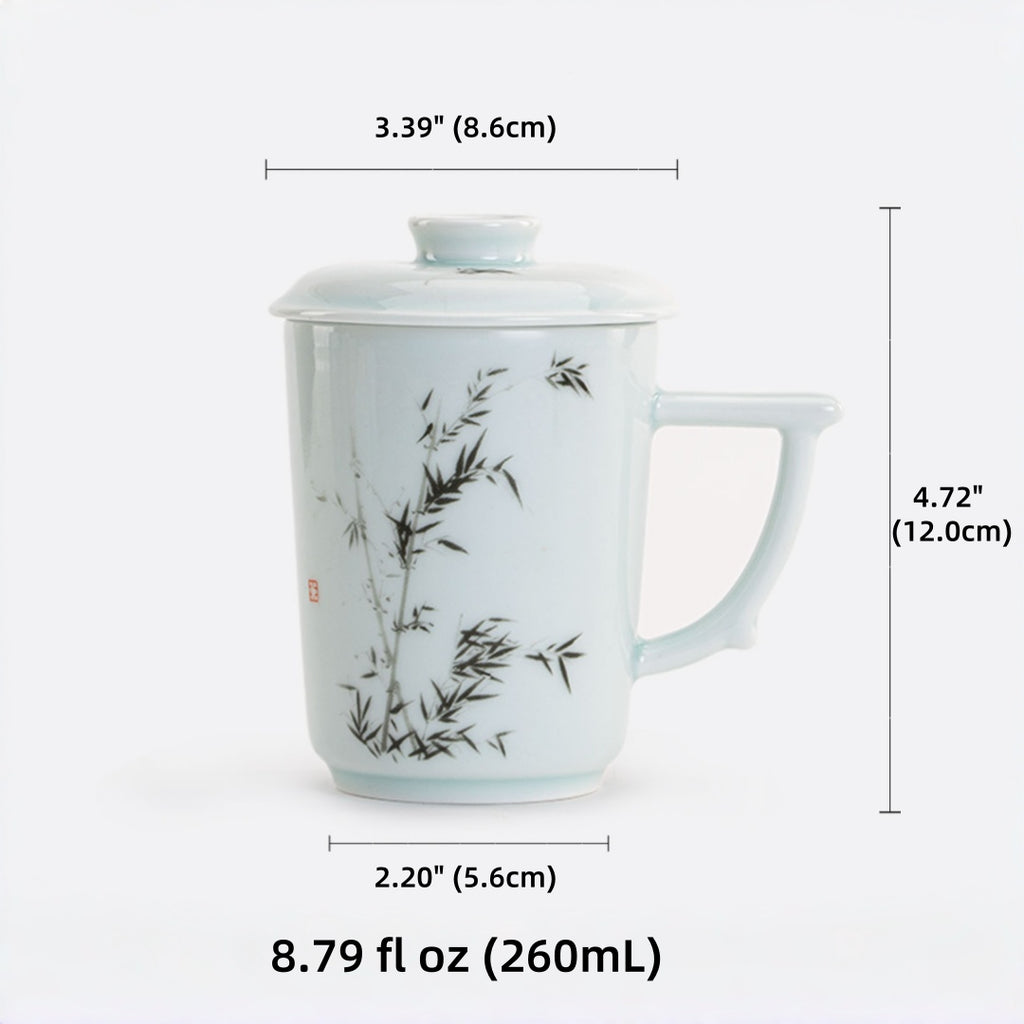 Noble Bamboo Qingbai Porcelain Mug with Lid, 8.79 fl.oz. 260mL