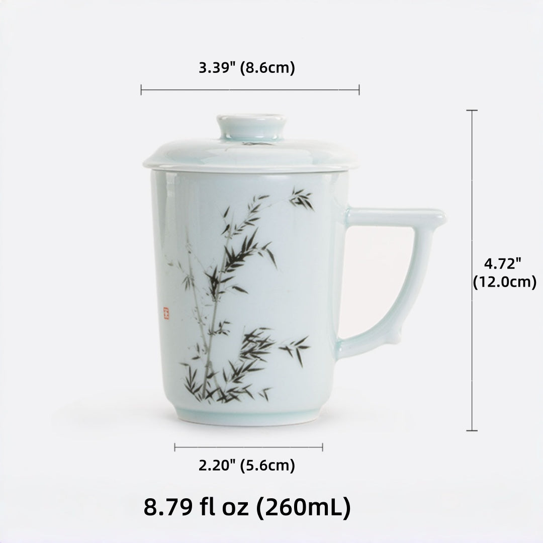 Noble Bamboo Qingbai Porcelain Mug with Lid, 8.79 fl.oz. 260mL