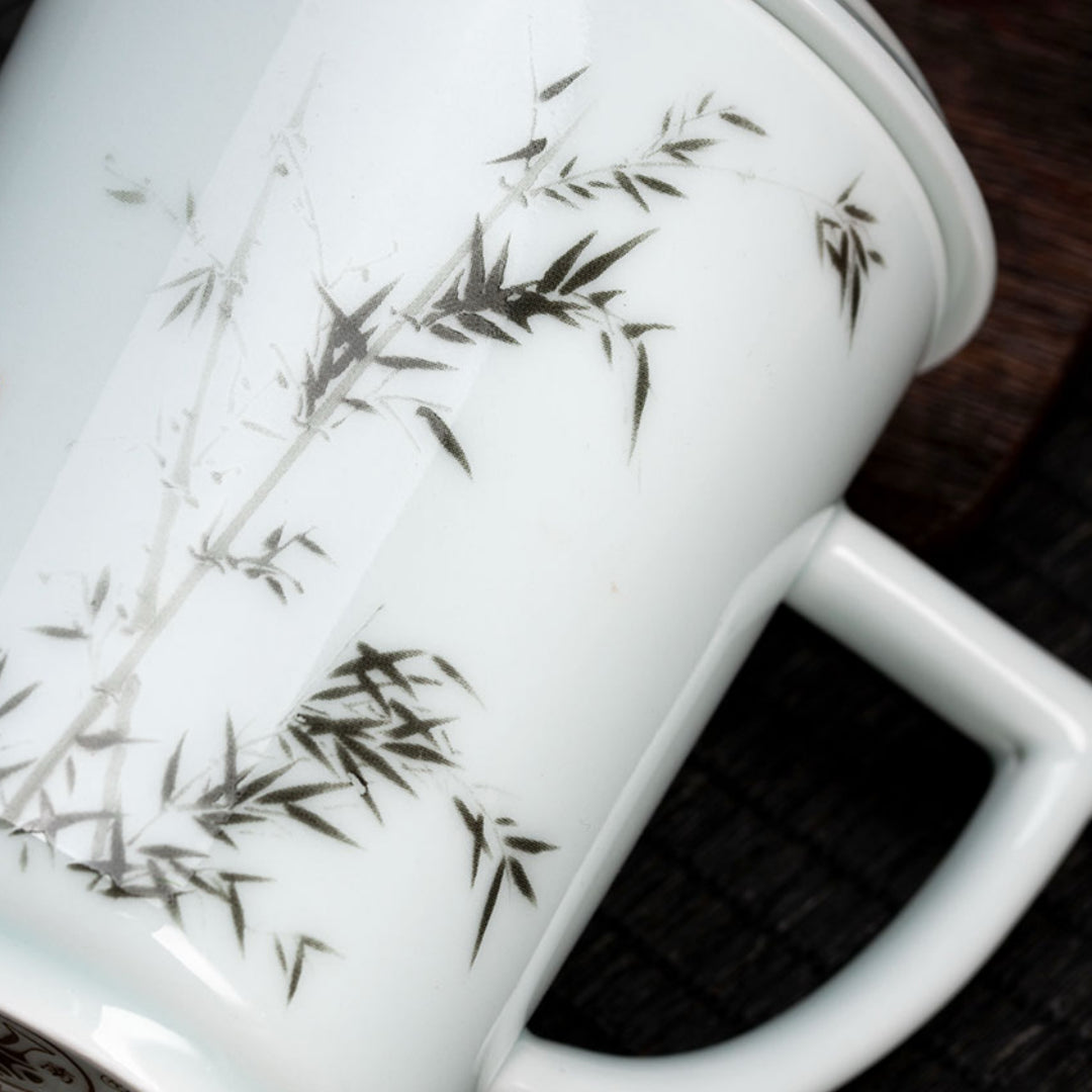 Noble Bamboo Qingbai Porcelain Mug with Lid, 8.79 fl.oz. 260mL