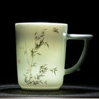 Noble Bamboo Qingbai Porcelain Mug with Lid, 8.79 fl.oz. 260mL