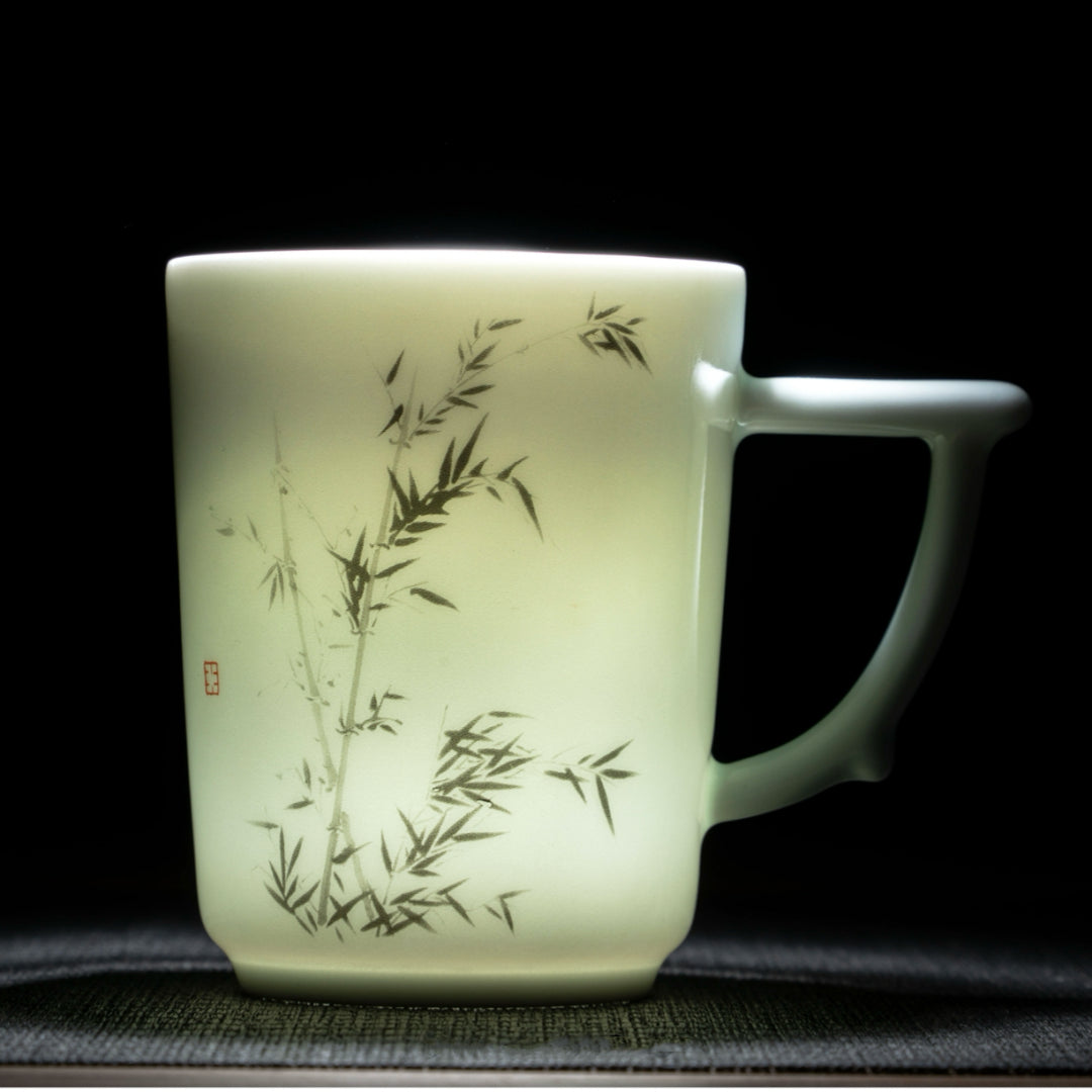 Noble Bamboo Qingbai Porcelain Mug with Lid, 8.79 fl.oz. 260mL