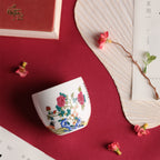 Famille Rose Chicken Cup with Calligraphy, 3.38 fl.oz. 100mL