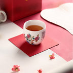 Famille Rose Chicken Cup with Calligraphy, 3.38 fl.oz. 100mL