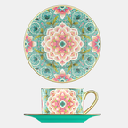 花園時光咖啡杯碟套裝，骨瓷，9.47 液體盎司（280 毫升） 