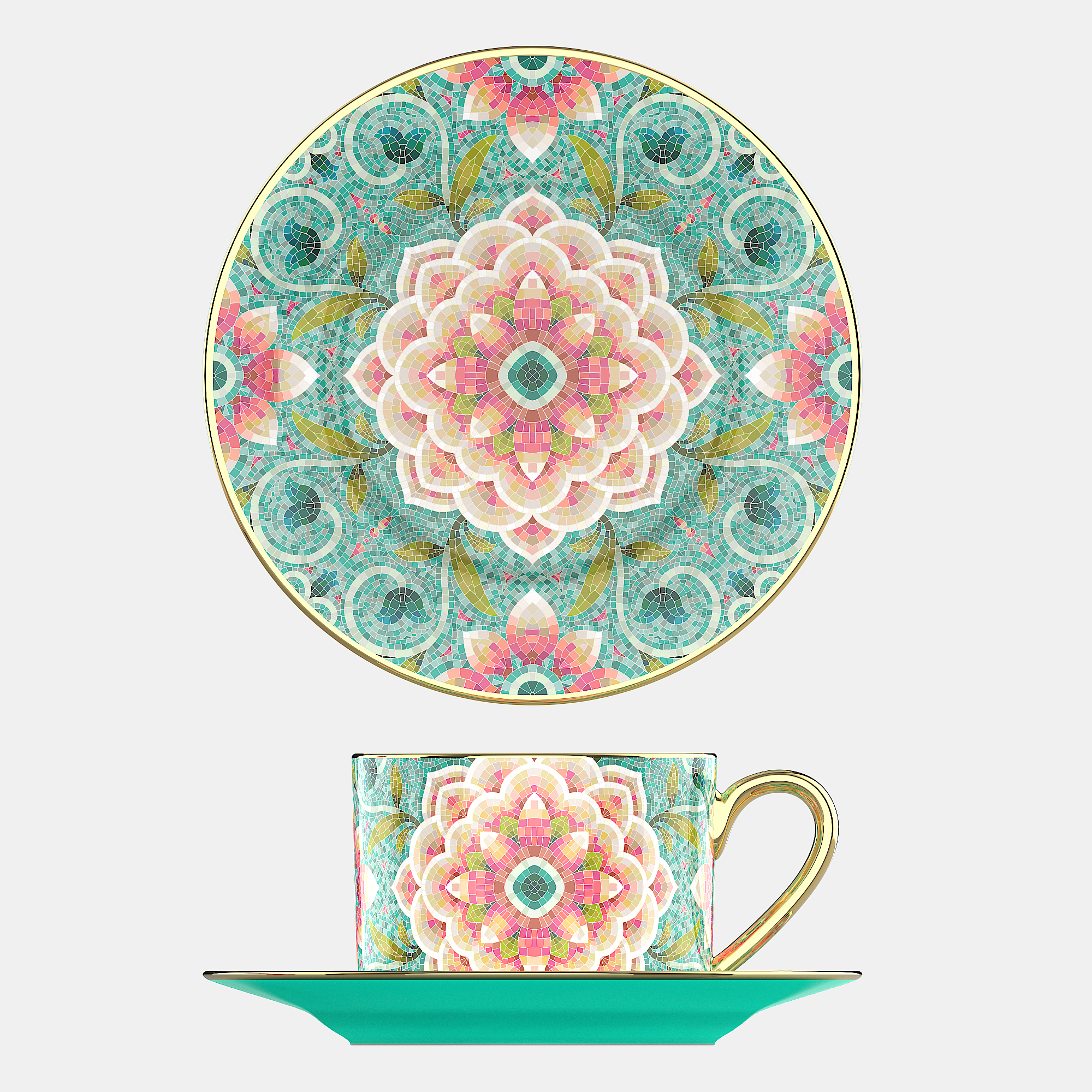 花園時光咖啡杯碟套裝，骨瓷，9.47 液體盎司（280 毫升） 