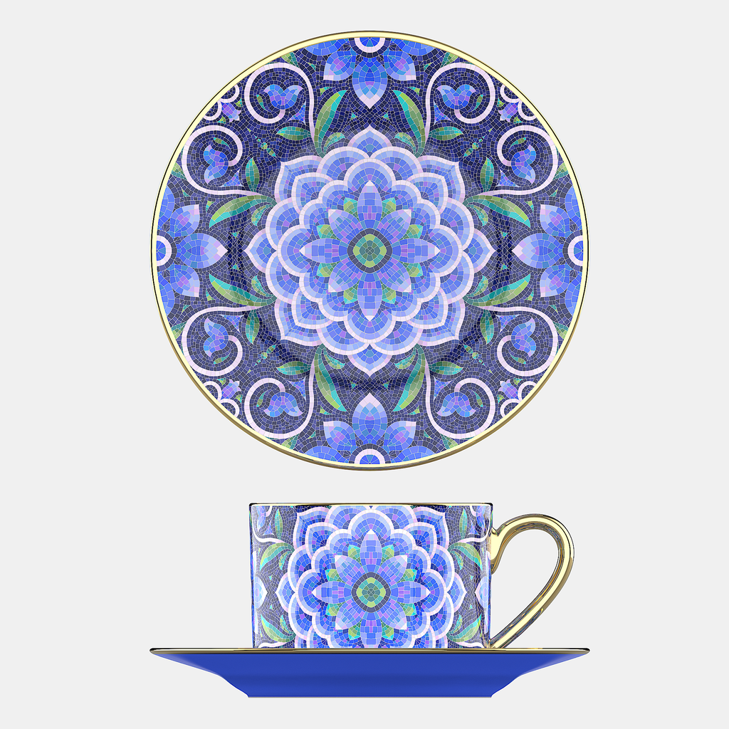 花園時光咖啡杯碟套裝，骨瓷，9.47 液體盎司（280 毫升） 