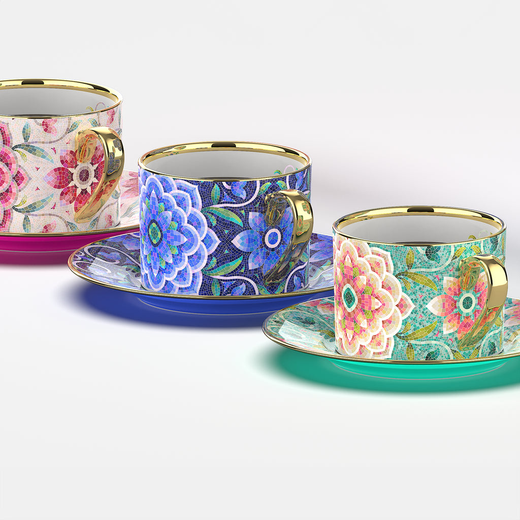 花園時光咖啡杯碟套裝，骨瓷，9.47 液體盎司（280 毫升） 