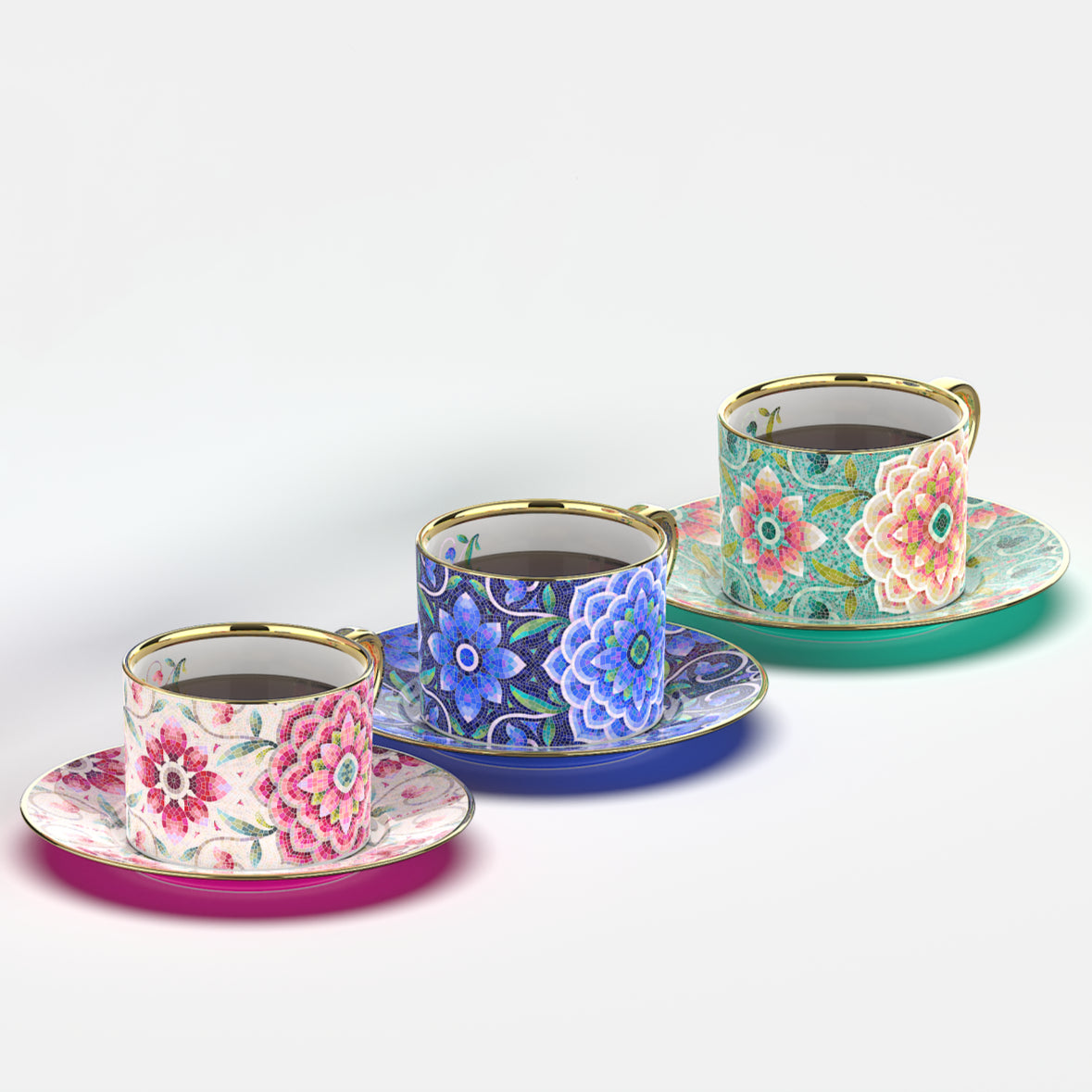 花園時光咖啡杯碟套裝，骨瓷，9.47 液體盎司（280 毫升） 