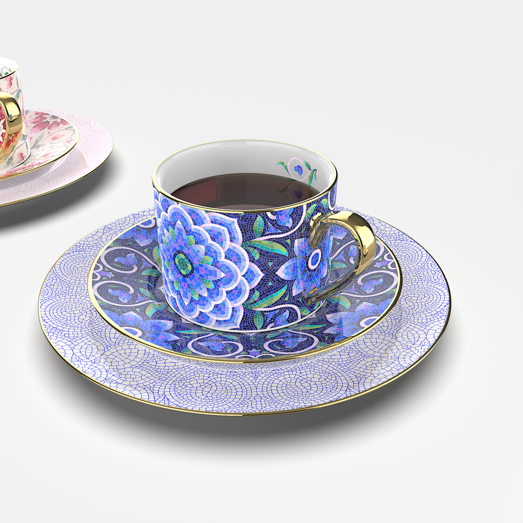 花園時光咖啡杯碟套裝，骨瓷，9.47 液體盎司（280 毫升） 