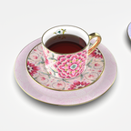 花園時光咖啡杯碟套裝，骨瓷，9.47 液體盎司（280 毫升） 