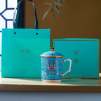 皇家藍琺瑯彩龍紋馬克杯，帶蓋，18.60 液體盎司/550毫升