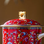 紅色琺瑯彩繪帝王龍紋馬克杯，有蓋，容量 550 毫升（18.60 液體盎司） 