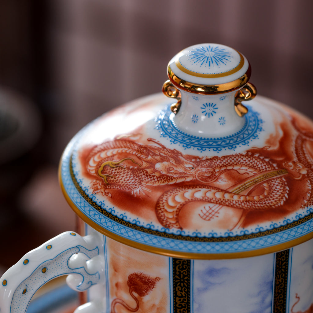 九龍紋三件組浮雕琺瑯杯，20.97 液體盎司/620毫升