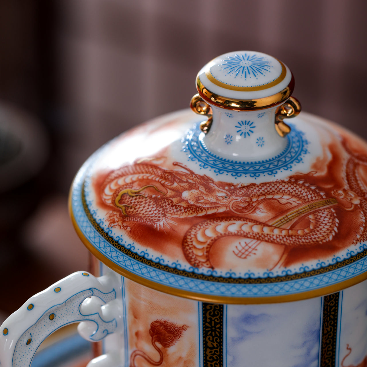 九龍紋三件組浮雕琺瑯杯，20.97 液體盎司/620毫升