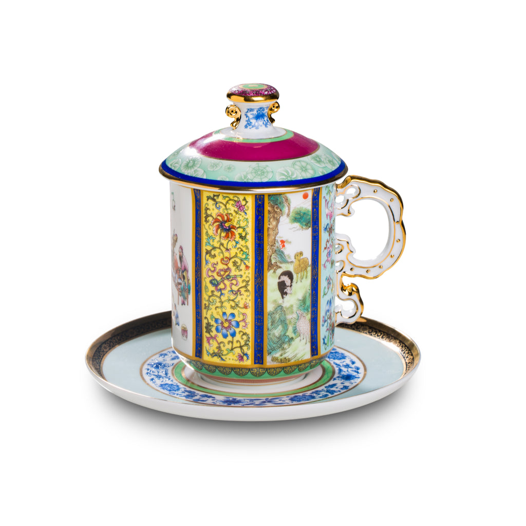 Imperial Qiankun 3-Piece Relief Enamel Mug Set,20.97 fl.oz.620ml