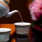 Imperial Yellow Enamel Rice-Pattern Tea Set, Fine White Porcelain, 8-Piece Set