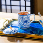 帝王龍紋馬克杯，附蓋，經典藍白瓷，18.60 液體盎司/550毫升