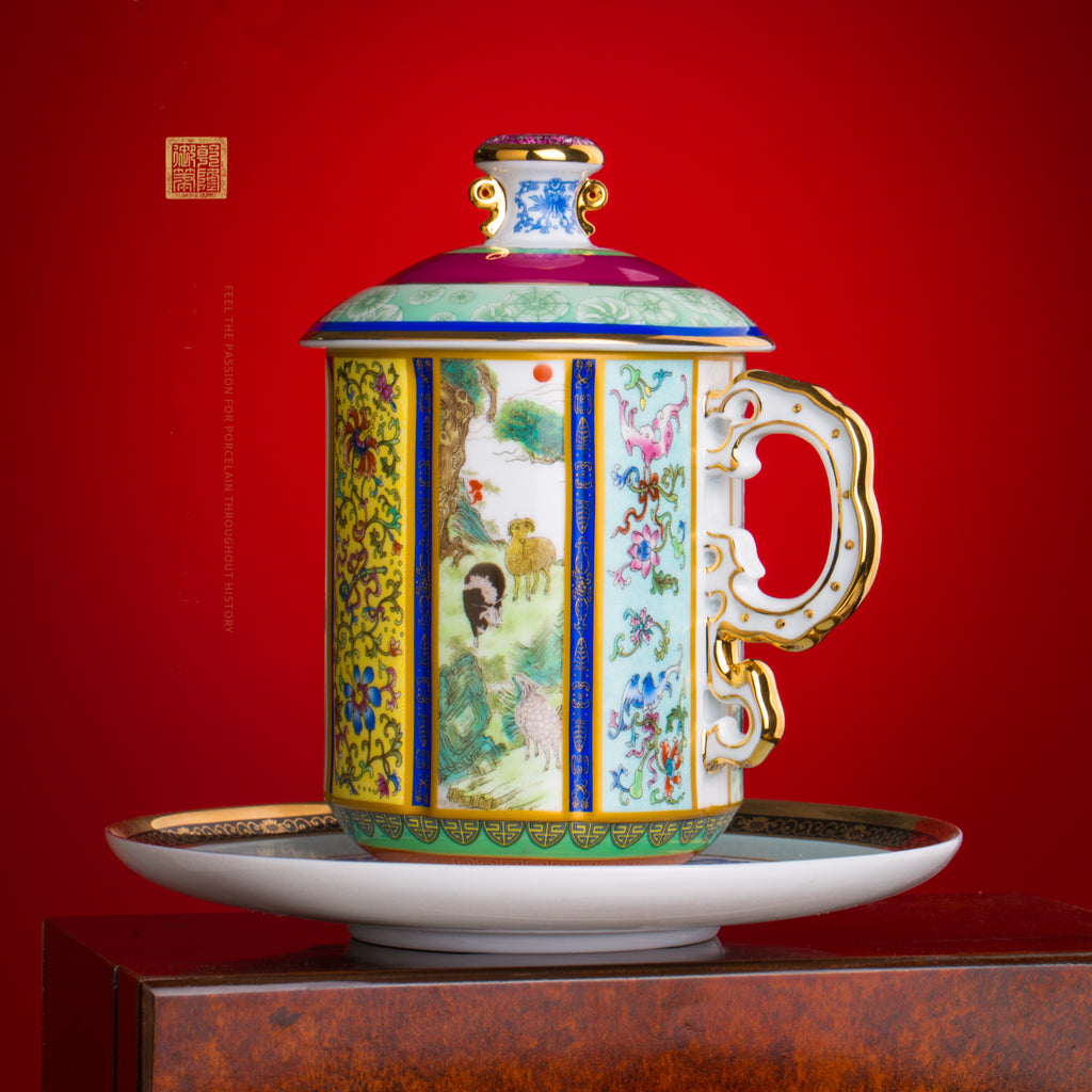 Imperial Qiankun 3-Piece Relief Enamel Mug Set,20.97 fl.oz.620ml