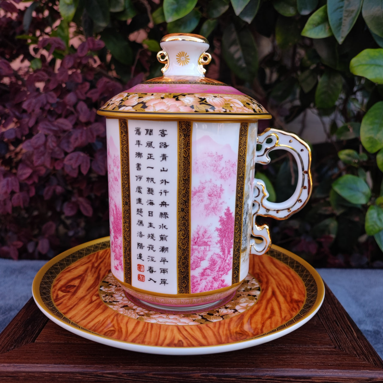 帝王紅風景三件組浮雕琺瑯杯，20.97 液體盎司/620毫升