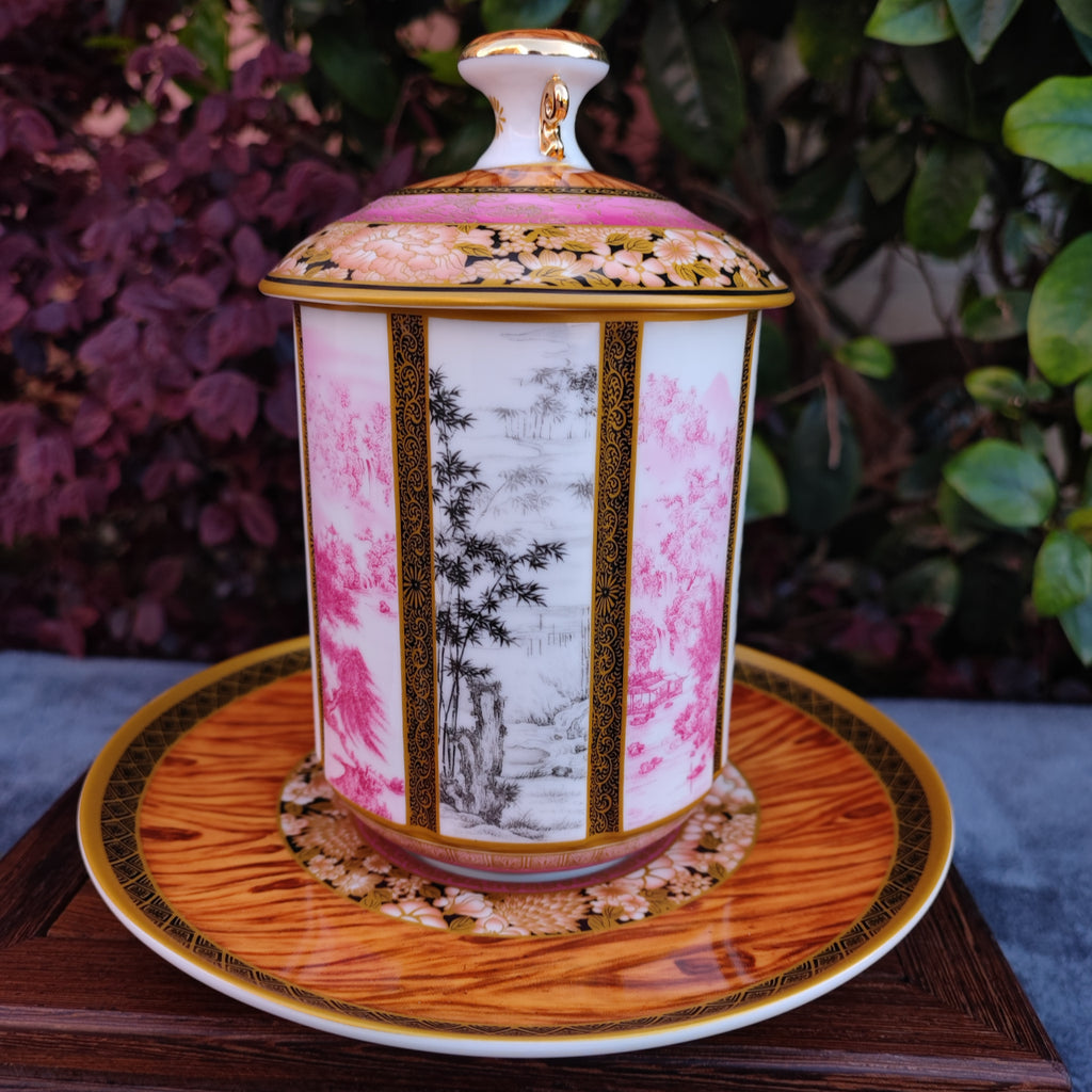 帝王紅風景三件組浮雕琺瑯杯，20.97 液體盎司/620毫升