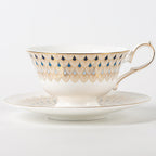 鎏金孔雀羽毛紋杯碟套裝，含勺，骨瓷，7.44 液體盎司（220毫升）