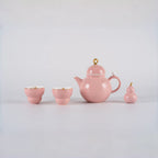 吉祥葫蘆茶具套裝（兩人份）：茶壺、茶杯、擺飾和杯墊