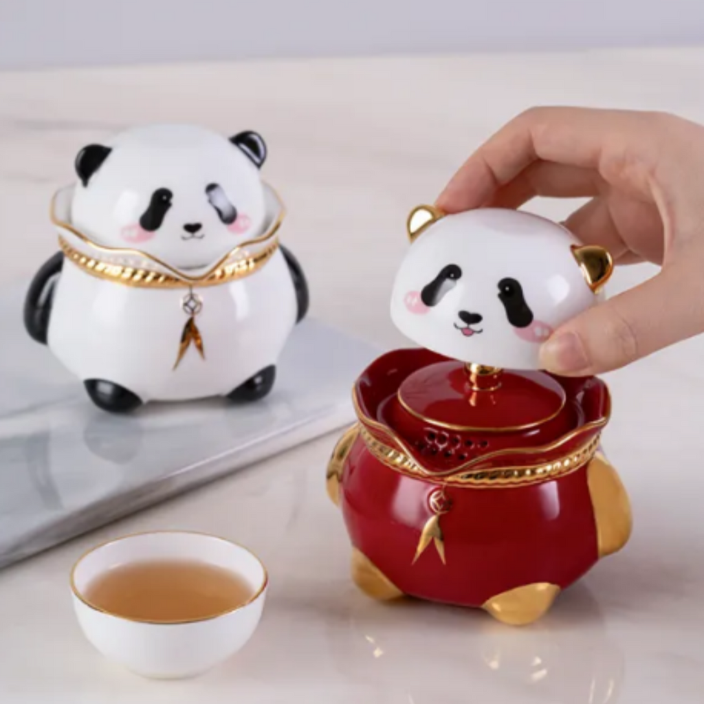 Chinese Panda Portable Bone China Tea Set (3-Piece Quick-Brew Set)