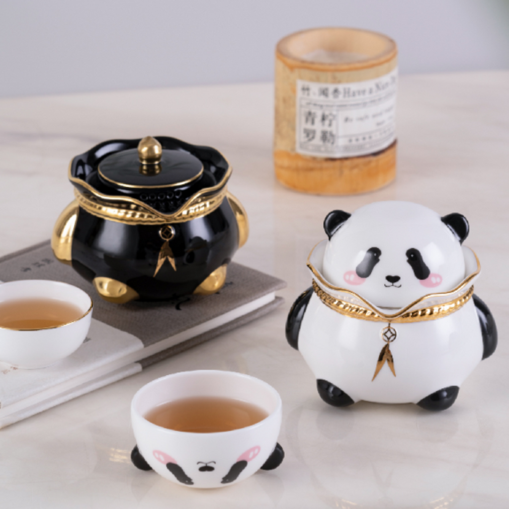 Chinese Panda Portable Bone China Tea Set (3-Piece Quick-Brew Set)