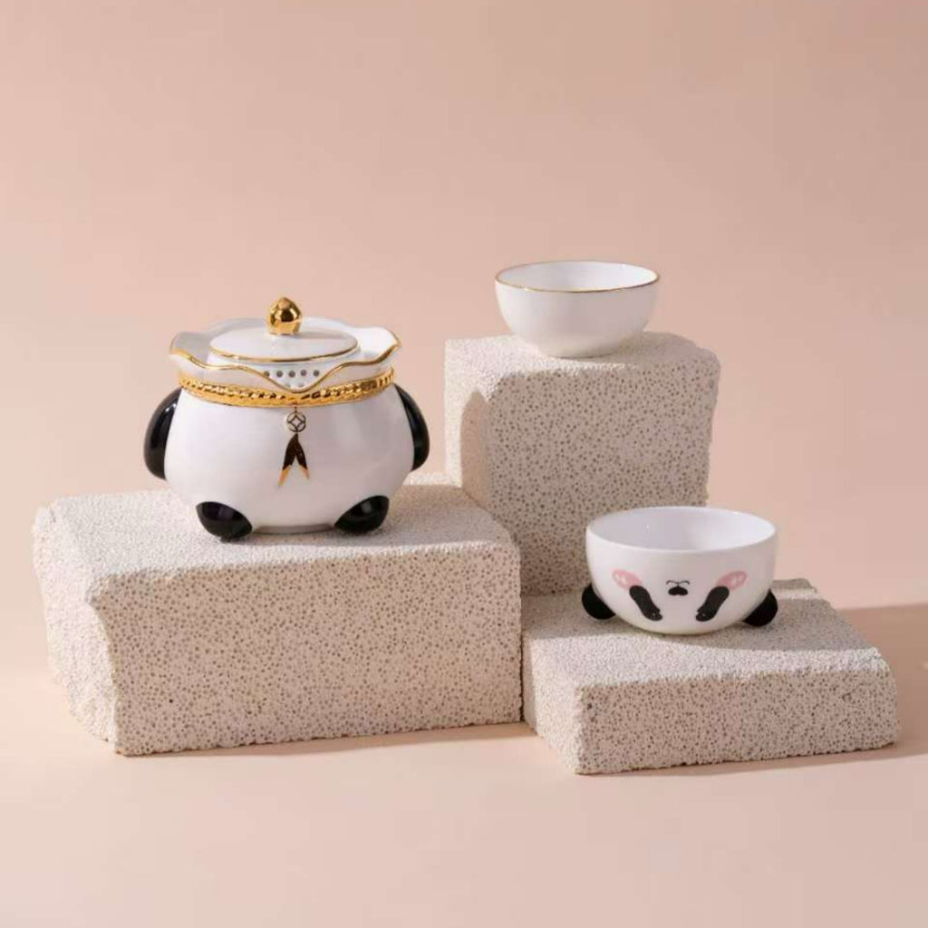 Chinese Panda Portable Bone China Tea Set (3-Piece Quick-Brew Set)