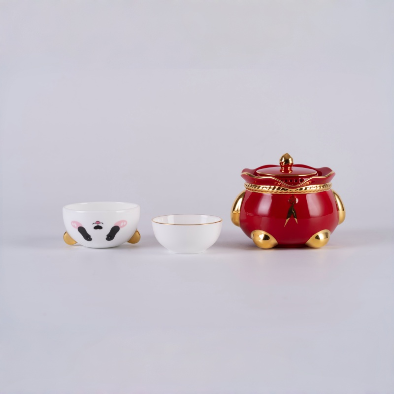 Chinese Panda Portable Bone China Tea Set (3-Piece Quick-Brew Set)