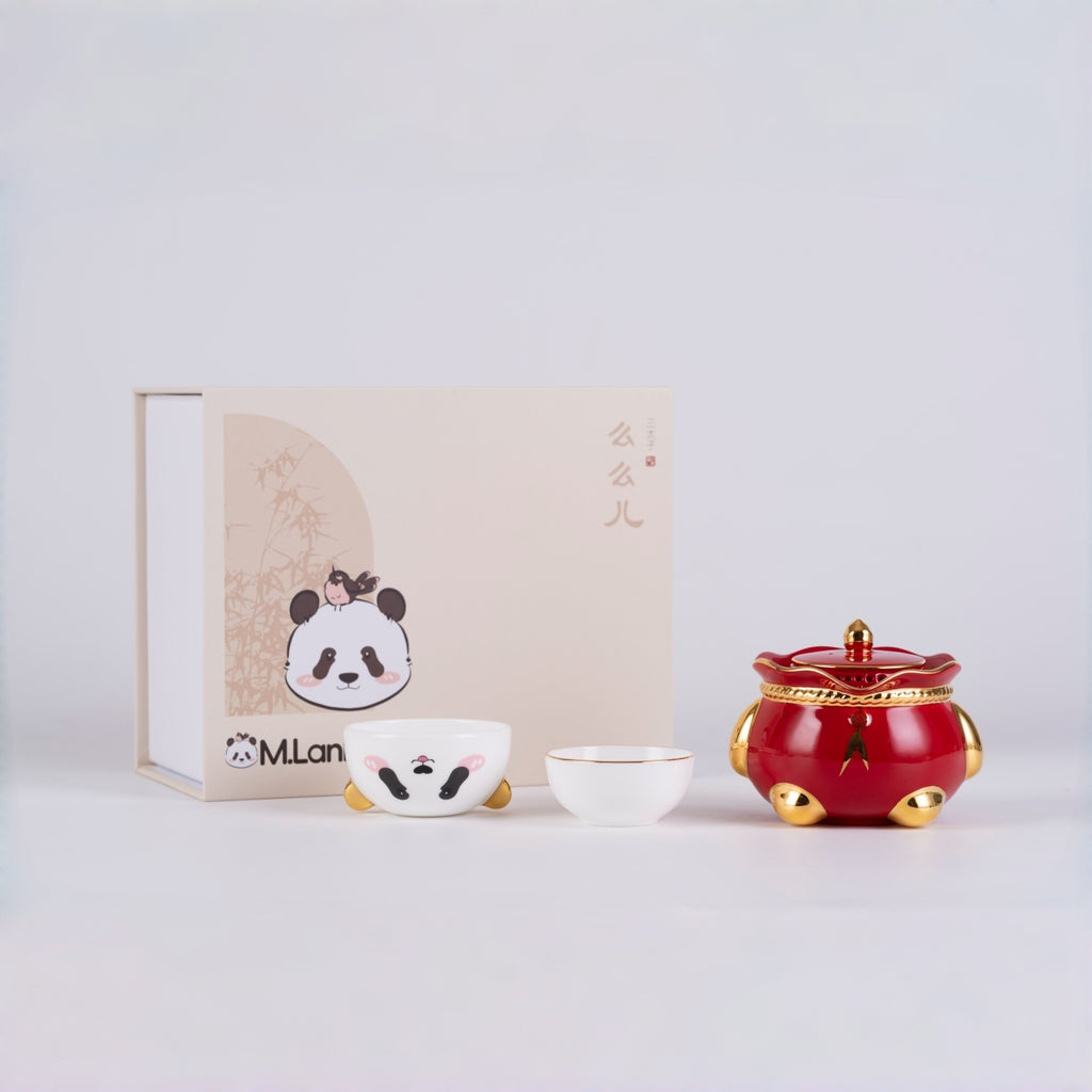 Chinese Panda Portable Bone China Tea Set (3-Piece Quick-Brew Set)