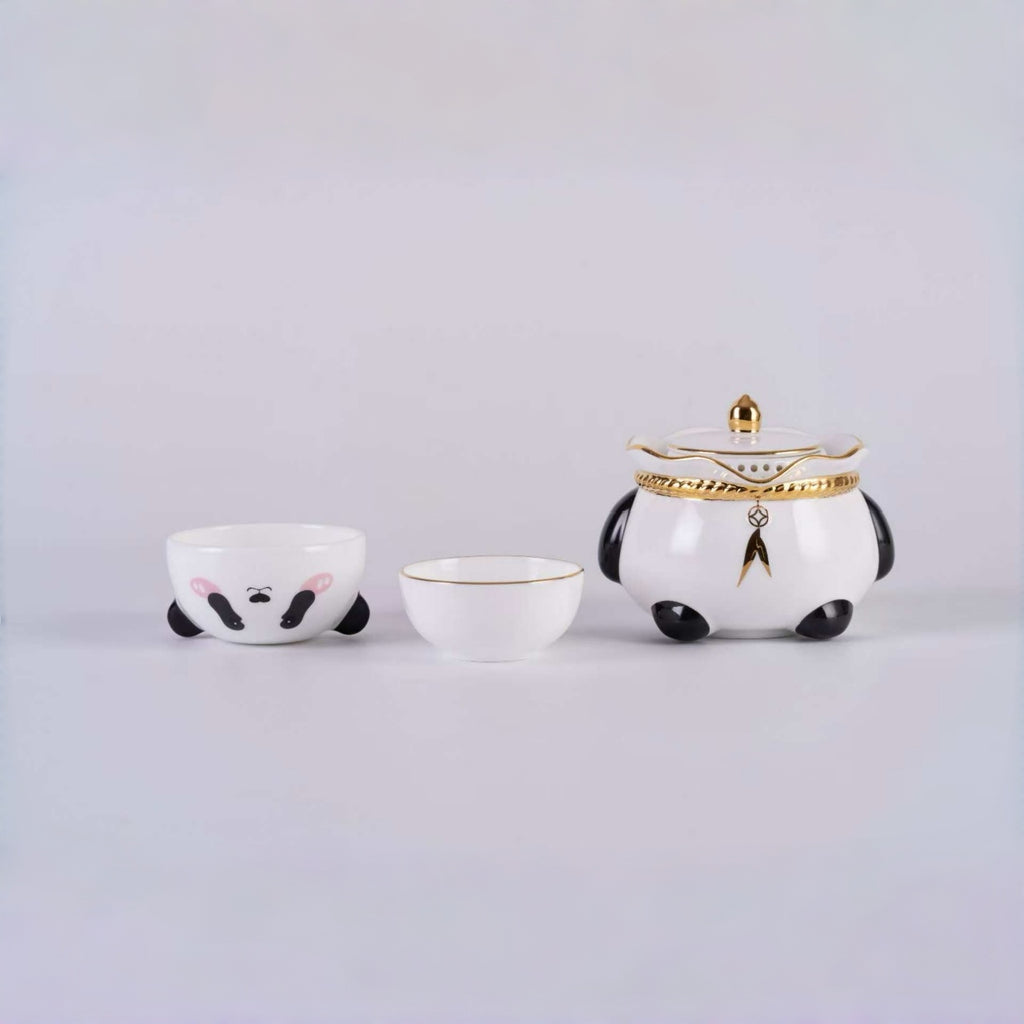 Chinese Panda Portable Bone China Tea Set (3-Piece Quick-Brew Set)