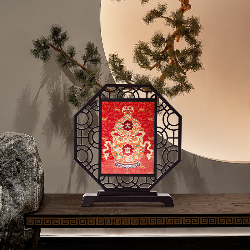 Peace and Auspiciousness Porcelain Painting Display Set, Featuring 10g Silver Plaque