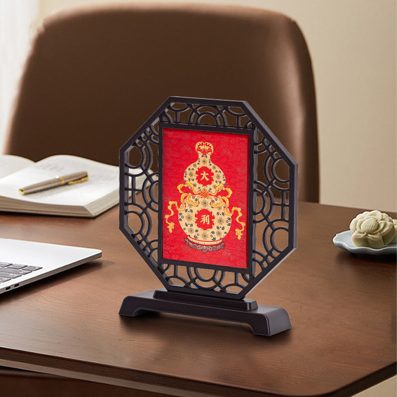 Peace and Auspiciousness Porcelain Painting Display Set, Featuring 10g Silver Plaque