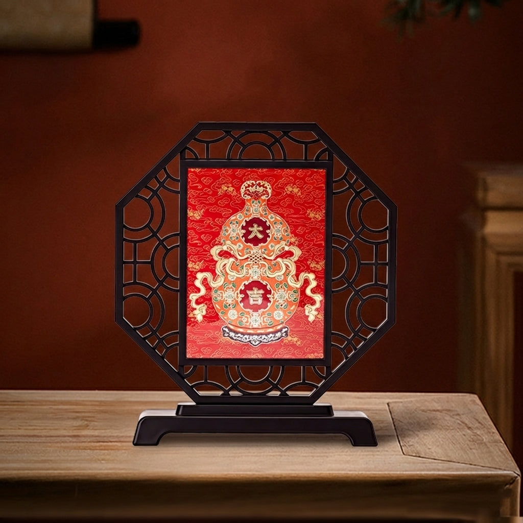 Peace and Auspiciousness Porcelain Painting Display Set, Featuring 10g Silver Plaque