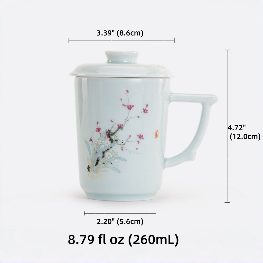 Ethereal Flora Qingbai Porcelain Mug with Lid, 8.79 fl.oz. 260mL