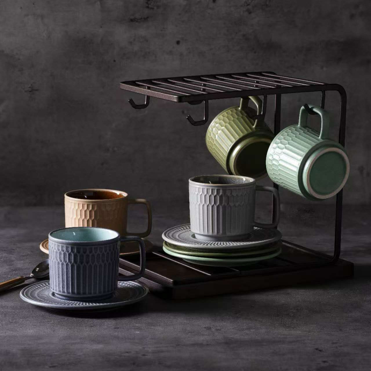 羅馬假日咖啡杯碟套裝，陶器，7.78 液盎司（230毫升）