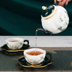 Spring Radiance Golden Sprig, Bone China Teapot and Teacup Saucer Set of 2