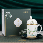 春の輝き 翡翠龍蓋碗セット ボーンチャイナ 12.51 液量オンス 370ml