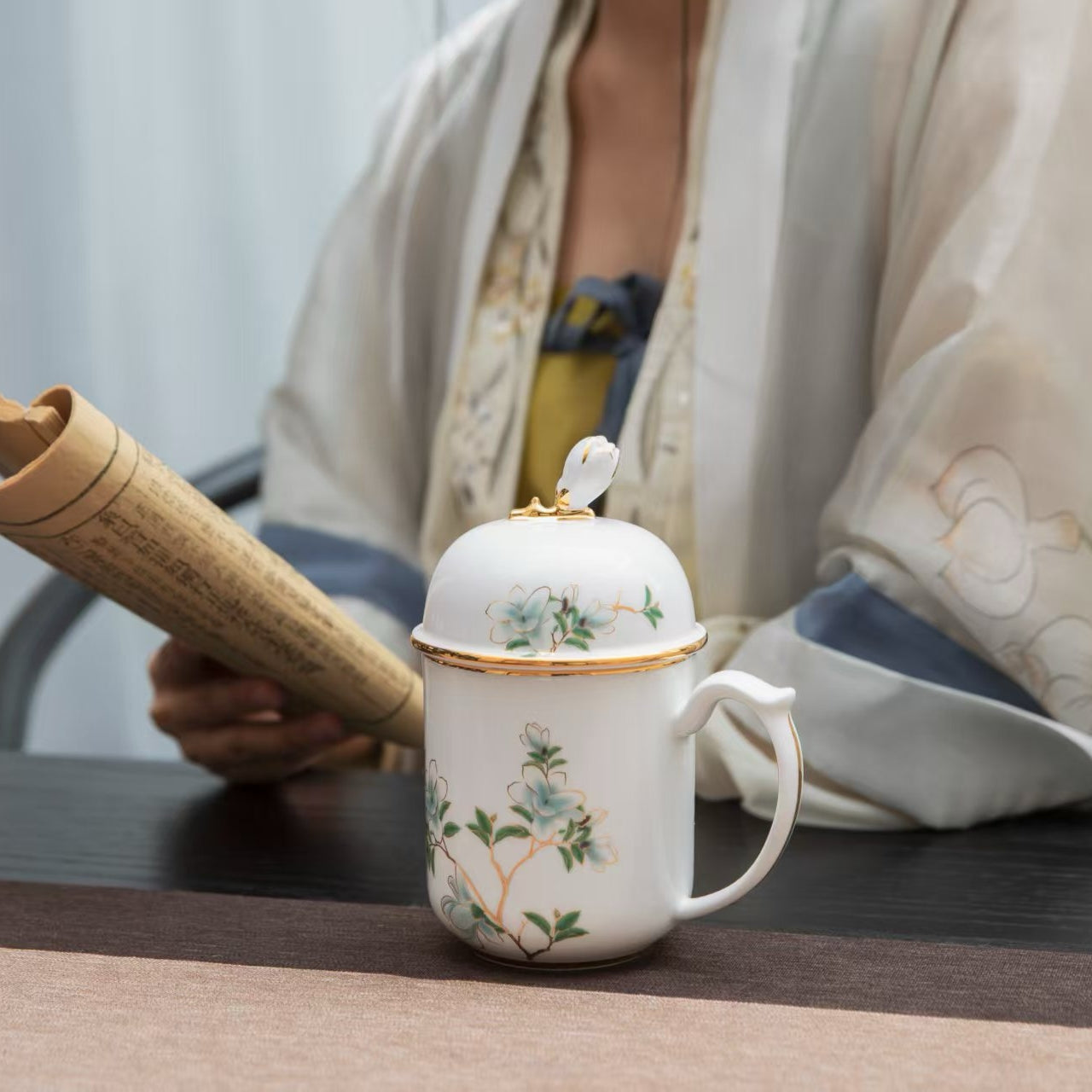 春輝玉龍蓋碗套裝，骨瓷，12.51 液盎司/370毫升